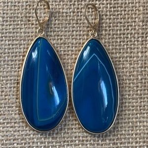 Blue stone pear shaped earrings 1”x2”
